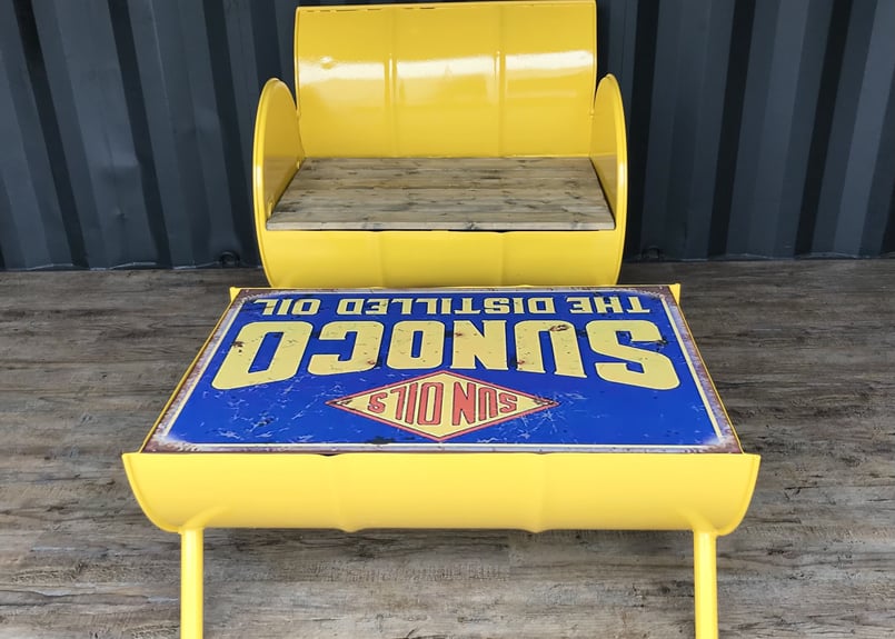 ドラム缶　アメリカン　ガレージ　テーブル オーダーサイズ可能 天板ウッド仕様 ドラム缶リメイク テーブル