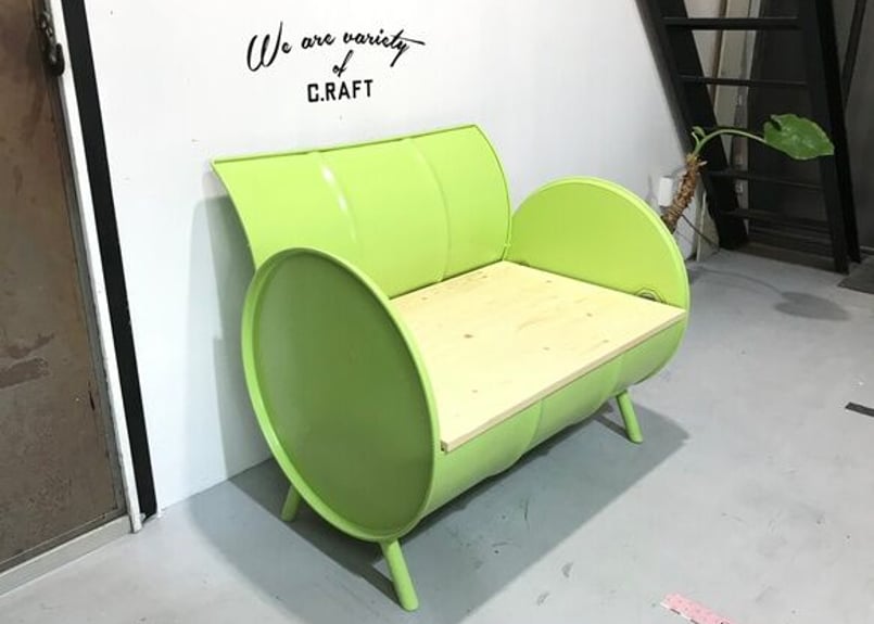 ドラム缶リメイク DIYソファ＆テーブルセット オリジナルロゴ入れ可能 待望のセット販売 ドラム缶リメイク