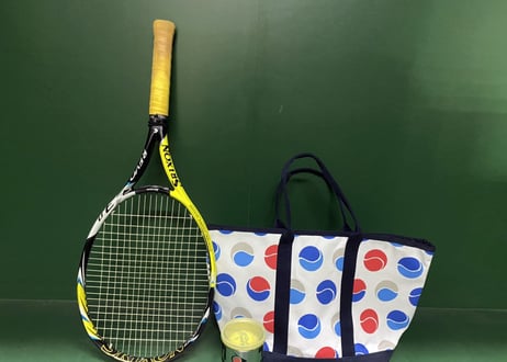 テニス柄トートバック　赤青ボール柄　Lサイズ