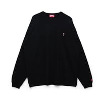 One point embroidered long tee (wine) black