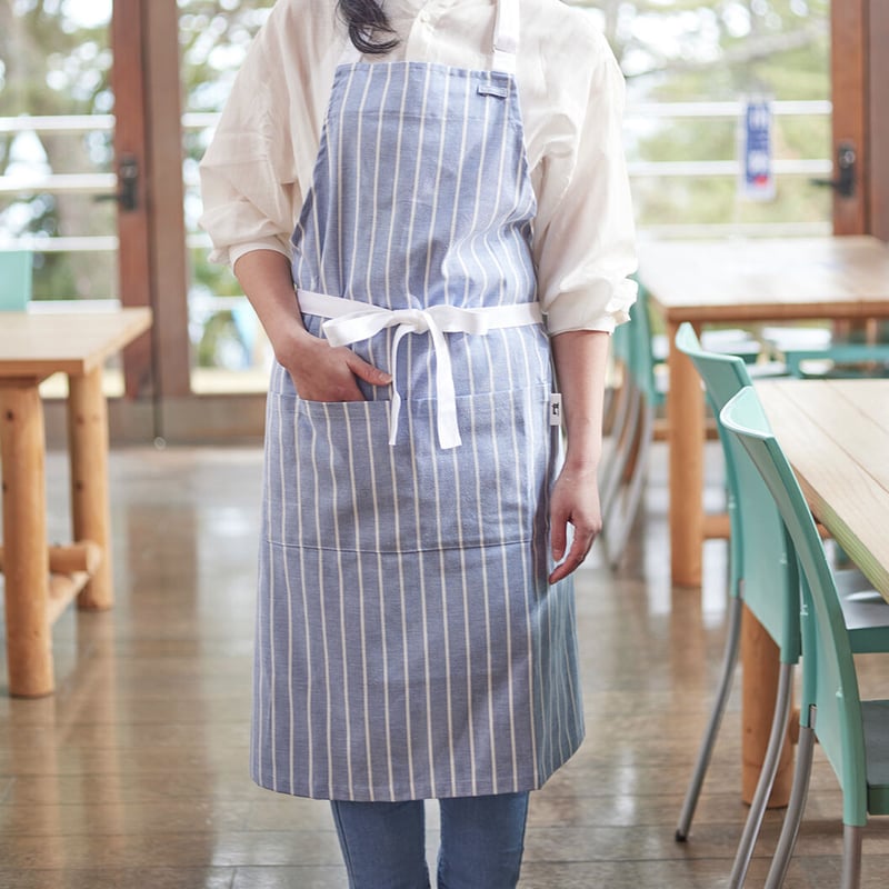 ナチュラルストライプエプロン（ブルー） | コシェルカフェ