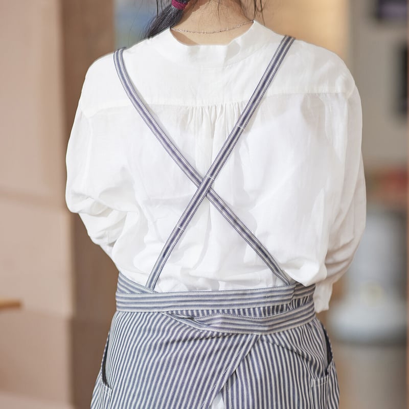 先染めストライプエプロン（ネイビー） | コシェルカフェ