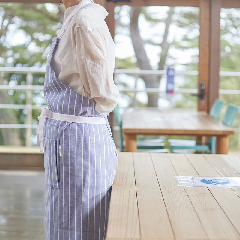 ナチュラルストライプエプロン（ブルー） | コシェルカフェ