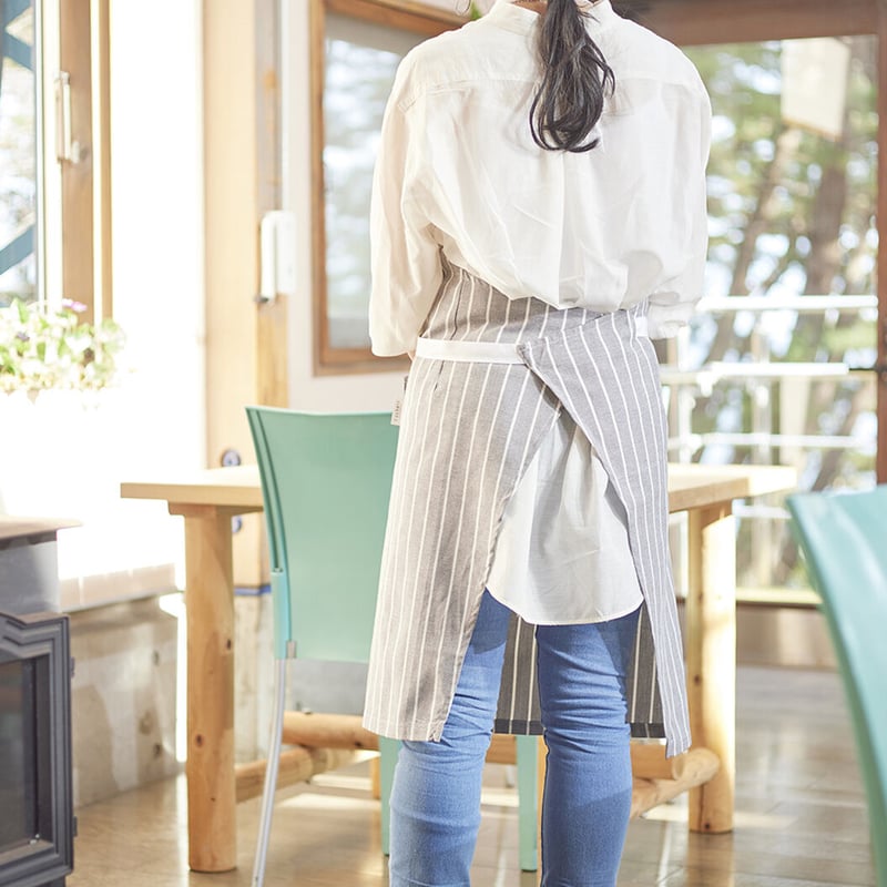 ナチュラルストライプエプロン（ブラック） | コシェルカフェ