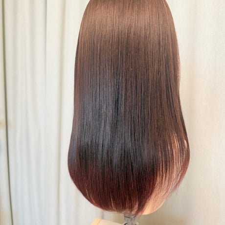 ナチュラルピンクブラウンレイヤー レミー毛100％　総手植え医療用ウィッグ　ロング