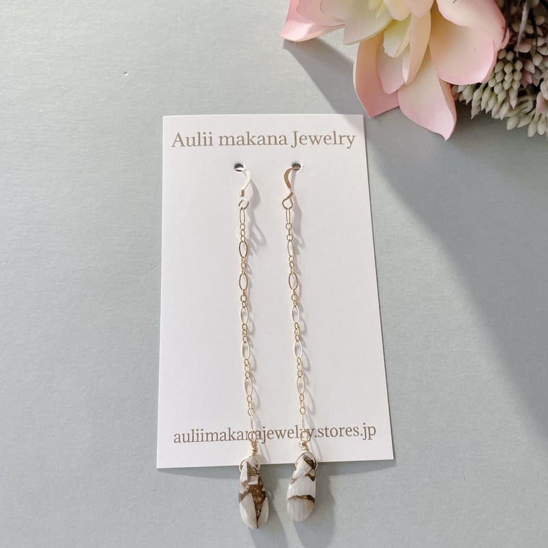 1点作品☺︎ コッパー枠カルサイトピアス　イヤリングに変更可能☺︎ コッパーカルサイトピアス | Aulii makana Jewelry