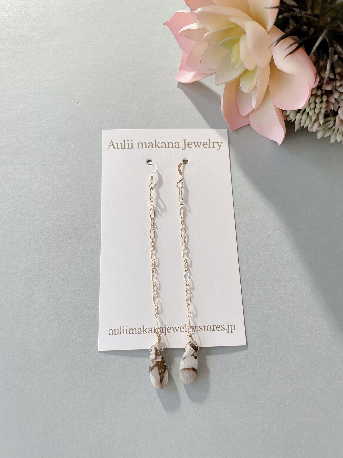 1点作品☺︎ コッパー枠カルサイトピアス　イヤリングに変更可能☺︎ コッパーカルサイトピアス | Aulii makana Jewelry