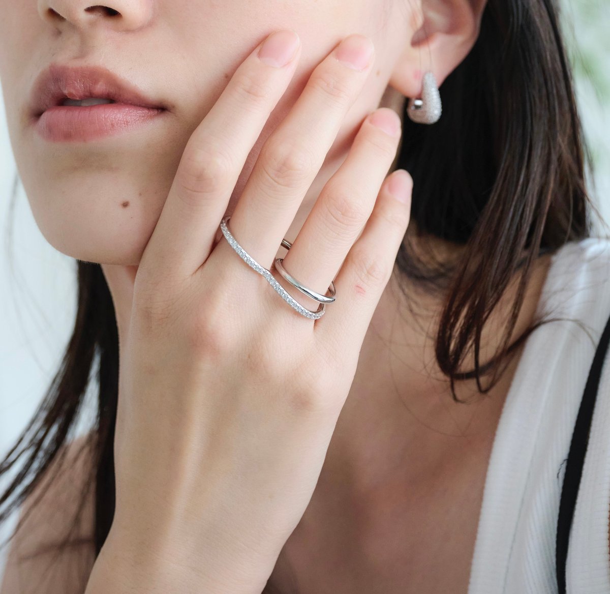 DECOLLTE ACCESSORY♦︎pearl double ring overlap RING | DECOLLTE