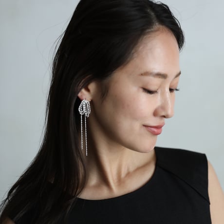 silver ball chain ribbon pierce/earring