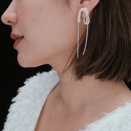 silver ball chain ribbon pierce/earring