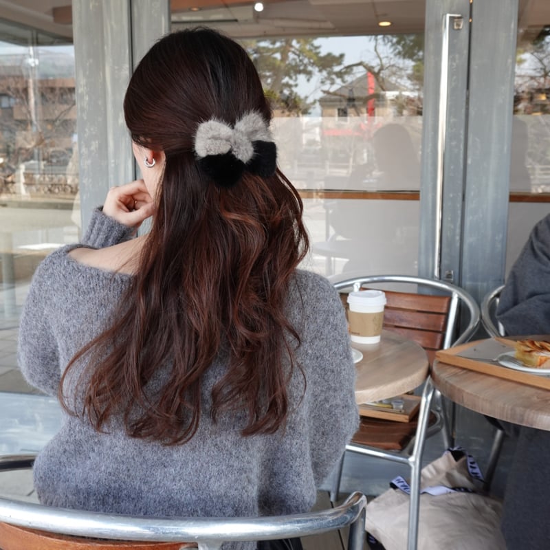 bicolor mink ribbon barrette | decollte_accessory