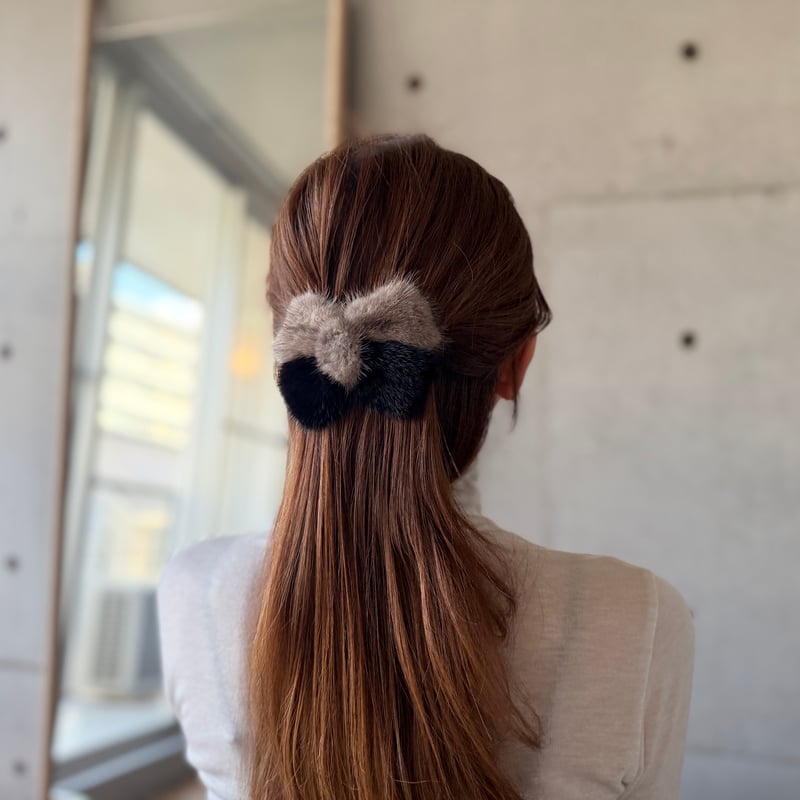bicolor mink ribbon barrette | decollte_accessory