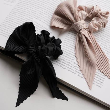 pleats big ribbon chouchou