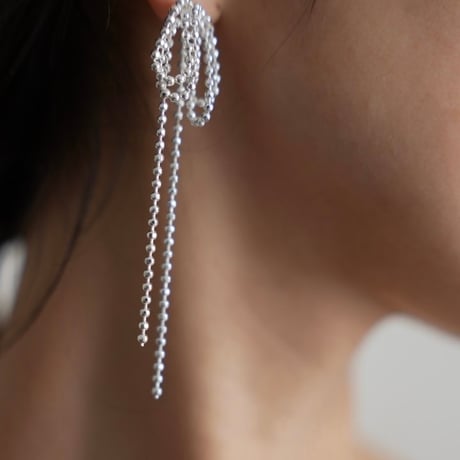 silver ball chain ribbon pierce/earring