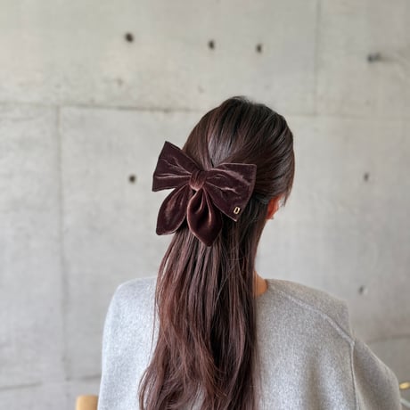 velvet puff ribbon barrette