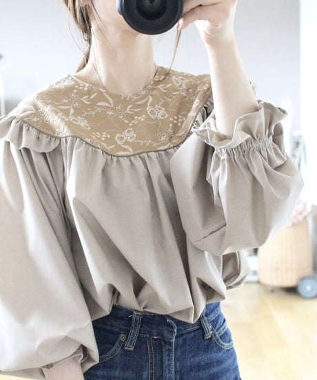 Embroidery  round yoke blouse