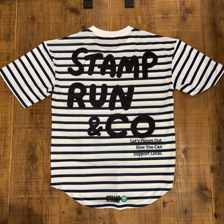 【STAMP RUN&CO】STAMP WIDE TEE (WHITE／NAVY BORDER)