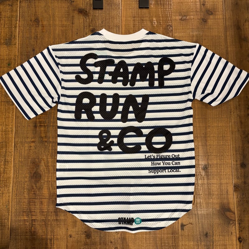 STAMP RUN&CO】STAMP WIDE TEE (WHITE／NAVY BORDER