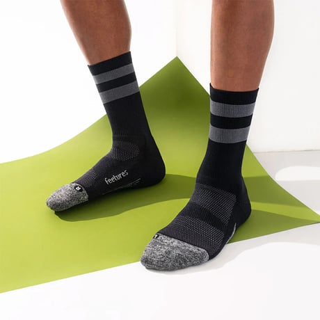 【Feetures】ELITE LIGHT CUSHION MINI CREW BlackGrayHighTopStripe