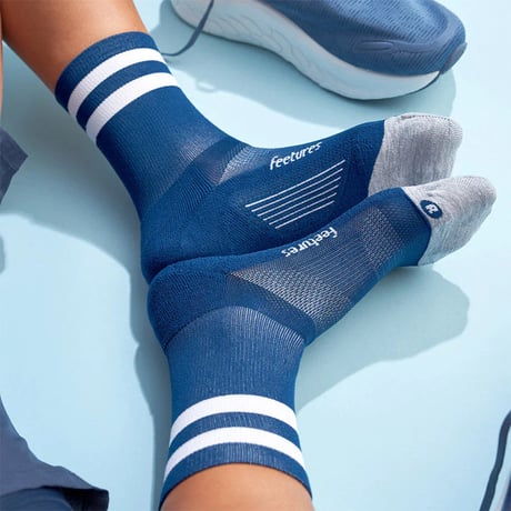 【Feetures】ELITE LIGHT CUSHION MINI CREW NavyHighTopStripe
