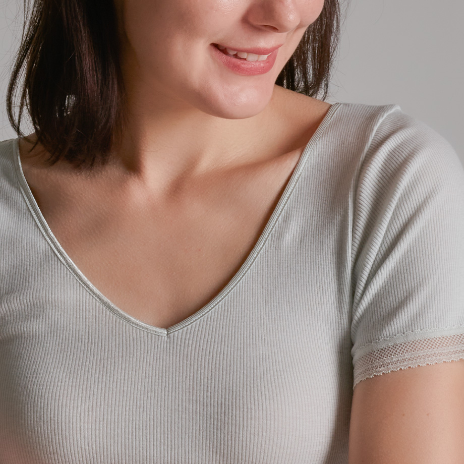 AIRY-COTTON-RIB SHORT-SLEEVE【LIGHT GRAY】 | lesb