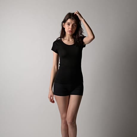 SILK RIB FRENCH SLEEVE【BLACK】Size MｰL