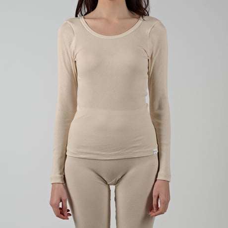 SUVIN GOLD COTTON RIB LONG SLEEVE【ECRU】Size M-L