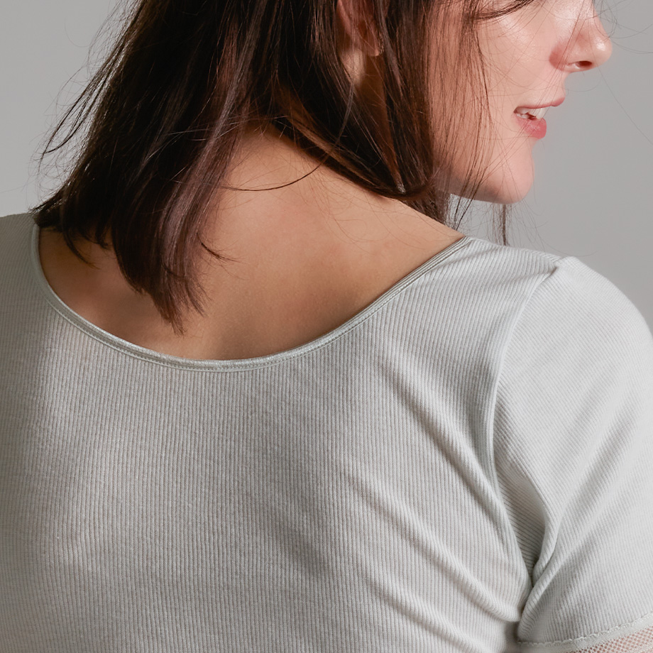 AIRY-COTTON-RIB SHORT-SLEEVE【LIGHT GRAY】 | lesb