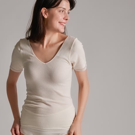 AIRY-COTTON-RIB SHORT-SLEEVE【WHITE】