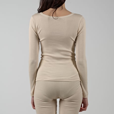 SUVIN GOLD COTTON RIB LONG SLEEVE【ECRU】Size M-L