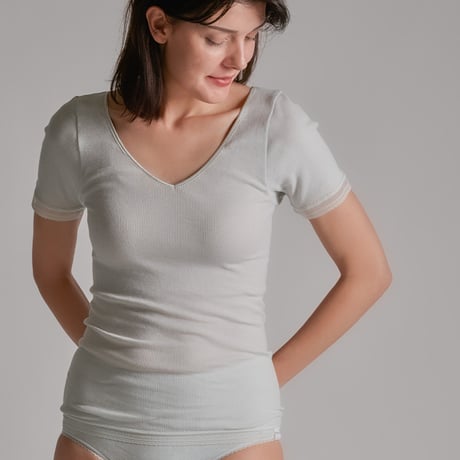 AIRY-COTTON-RIB SHORT-SLEEVE【LIGHT GRAY】