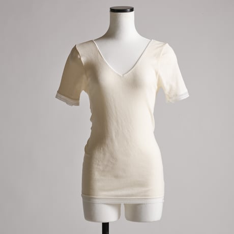 AIRY-COTTON-RIB SHORT-SLEEVE【WHITE】