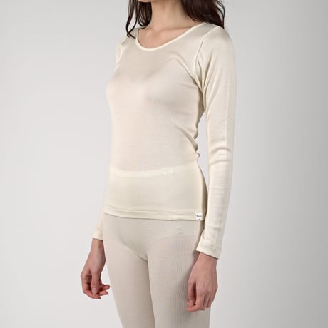 SILK RIB LONG SLEEVE【IVORY】Size M-L