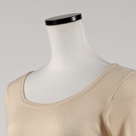 SUVIN GOLD COTTON RIB LONG SLEEVE【ECRU】Size M-L