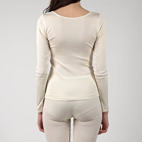 SILK RIB LONG SLEEVE【IVORY】Size M-L