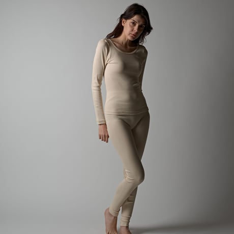 SUVIN GOLD COTTON RIB LEGGINGS【ECRU】Size M-L