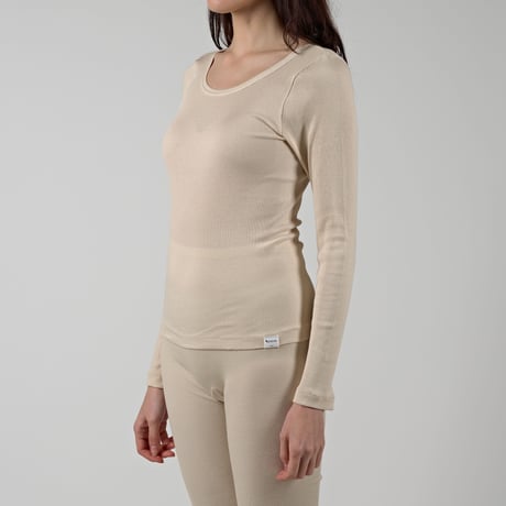 SUVIN GOLD COTTON RIB LONG SLEEVE【ECRU】Size M-L