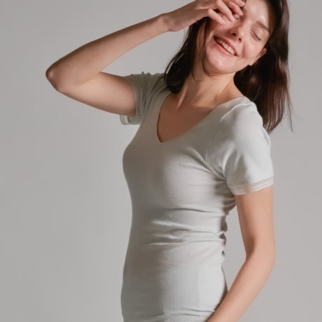 AIRY-COTTON-RIB SHORT-SLEEVE【LIGHT GRAY】