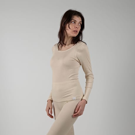 SUVIN GOLD COTTON RIB LONG SLEEVE【ECRU】Size M-L