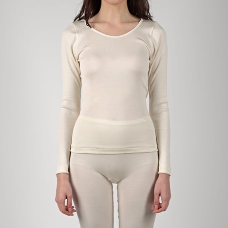 SILK RIB LONG SLEEVE【IVORY】Size M-L