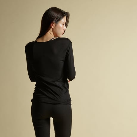SILK-VEIL BOAT-NECK【BLACK】Size M-L