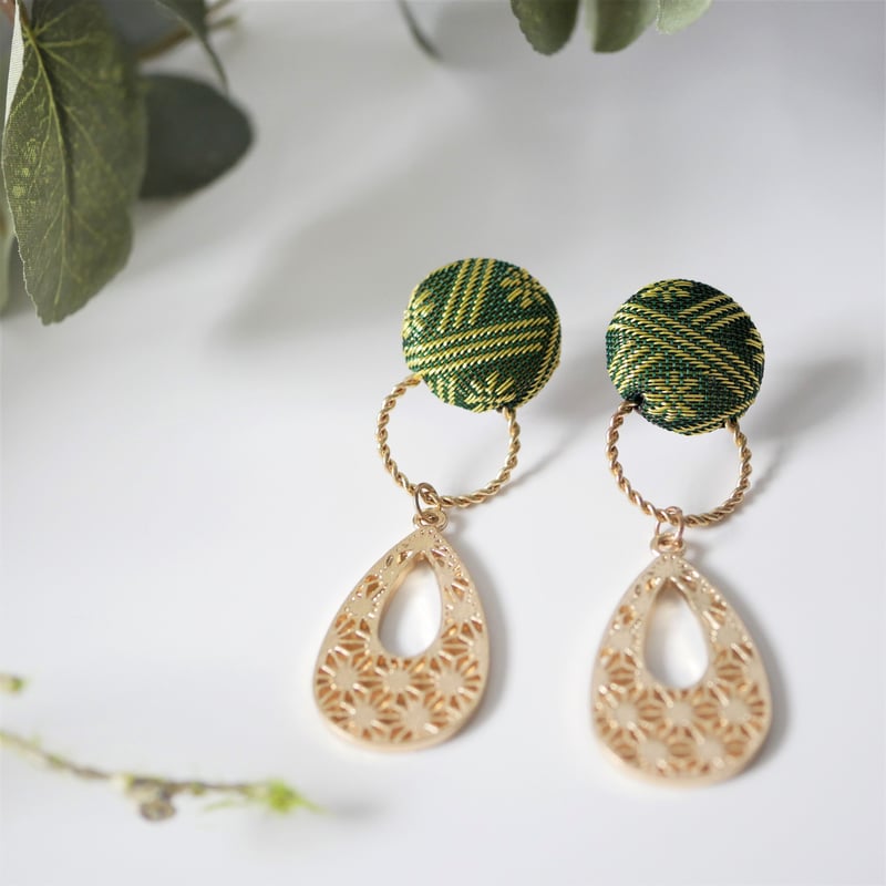 選べる！畳縁くるみボタン 和風ピアス/イヤリング【麻の葉