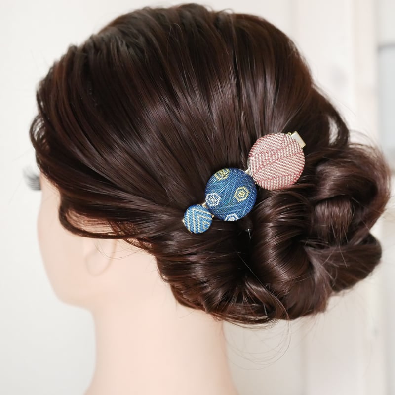 選べる！畳縁くるみボタン 和風ヘアクリップ 3つボタン | iwasaki.tatami