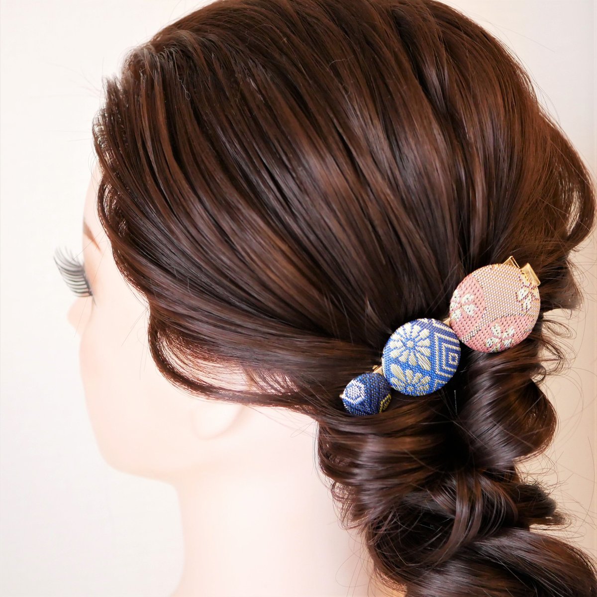 選べる！畳縁くるみボタン 和風ヘアクリップ 3つボタン | iwasaki.tatami