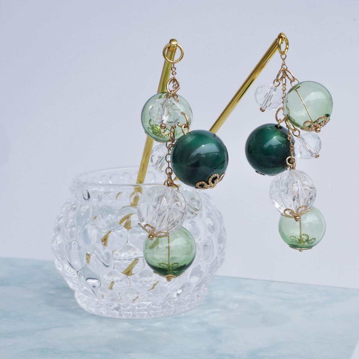 AKa6407　古い　櫛　笄　簪　緑のガラス玉？　セット　笄　玉真　銘入り有 AKa6407 古い 櫛 笄 簪 緑のガラス玉？ セット 笄 玉真 銘入り有