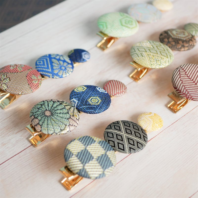 選べる！畳縁くるみボタン 和風ヘアクリップ 3つボタン | iwasaki.tatami