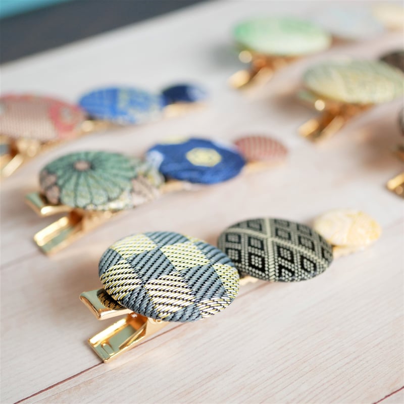 選べる！畳縁くるみボタン 和風ヘアクリップ 3つボタン | iwasaki.tatami