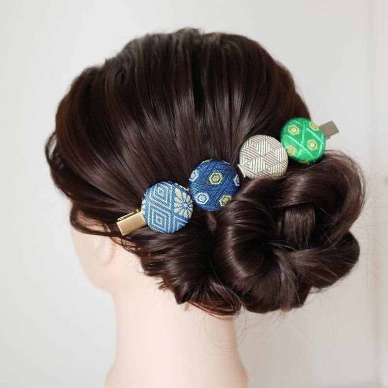 選べる！畳縁くるみボタン 和風ヘアクリップ 2つボタン | iwasaki.tatami
