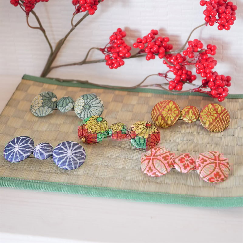 選べる！畳縁くるみボタン リボン型ミニバレッタ | iwasaki.tatami