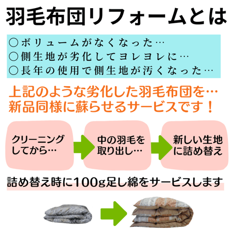 羽毛布団リフォーム【シングルSIZE ➡ シングルSIZE】